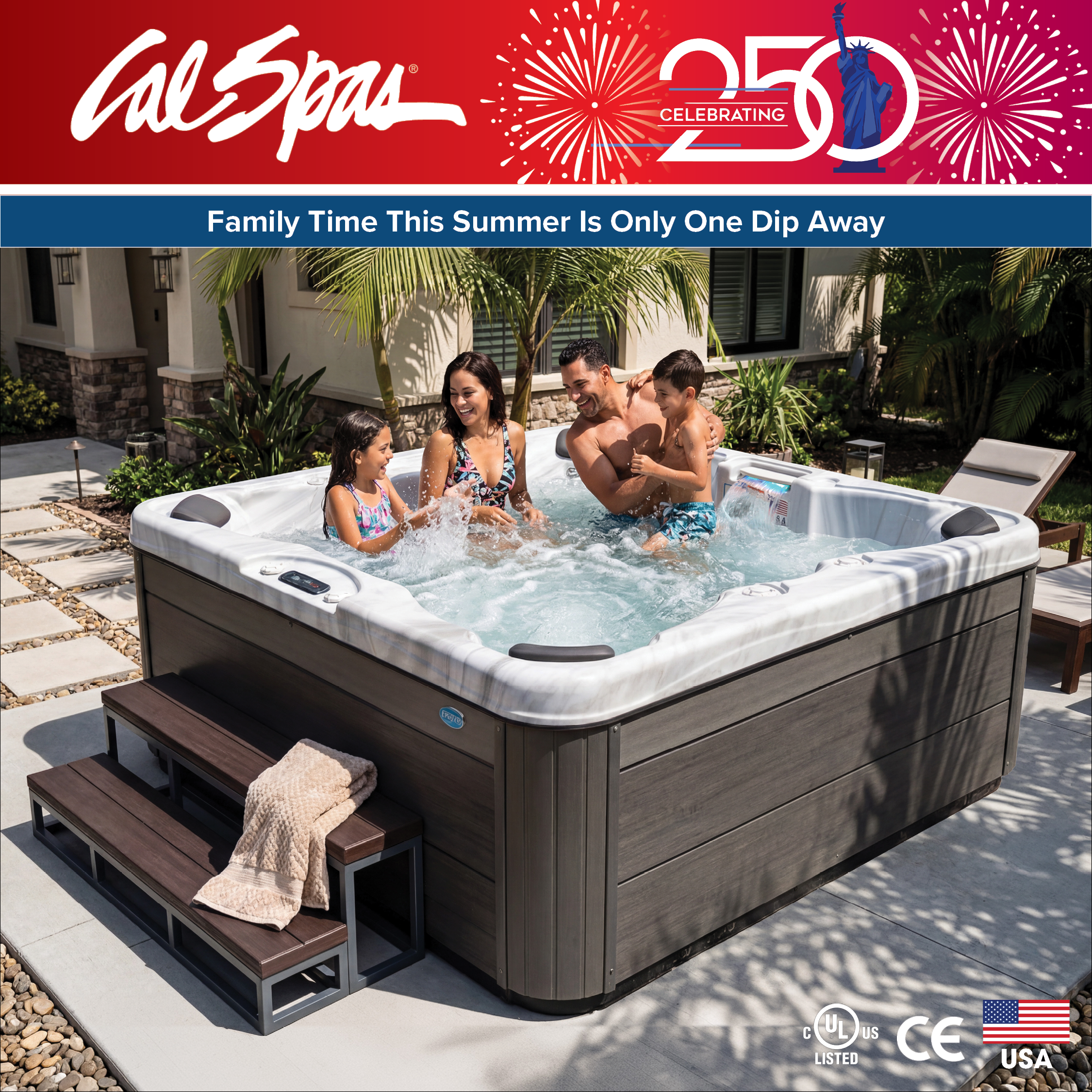 Calspas hot tub being used in a family setting - Salinas